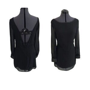 Karlie Black Chiffon Cocktail Dress, Size M, Low Back, Slit sleeves, beading